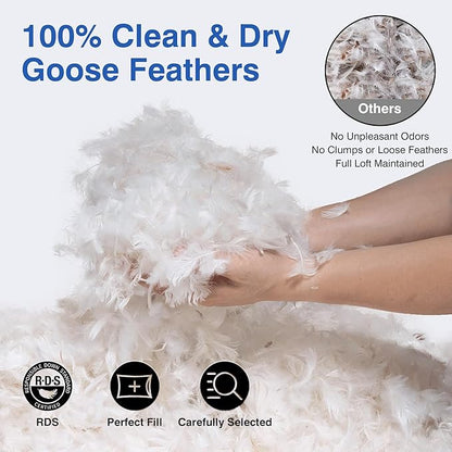 Feather Pillows King Size Set of 2 - Goose Down Hotel Bed Pillow for Sleeping, Soft 600 Thread Count Cotton Cover, Fluffy Support Surround Fill Polyester for Side, Back and Stomach Sleepers