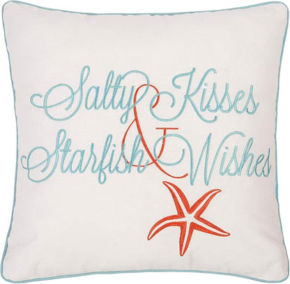 C&F Home Salty Kisses Starfish Wishes Embroidered Cotton Accent Throw Pillow 18" x 18" All Seasons Summer Beach House Inspirational Quote Coastal Home Living Room Sofa Couch Chair Bed Bedroom Decor
