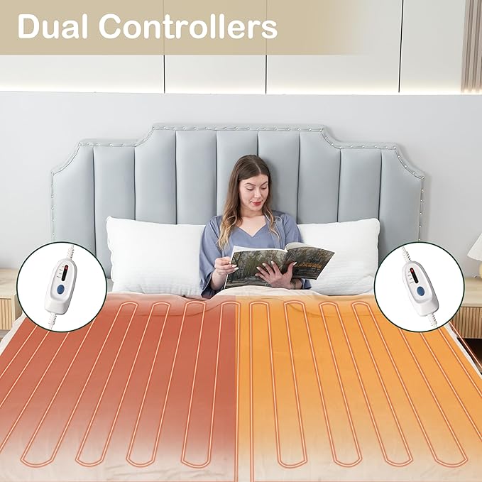 Electric Heated Blanket Queen Size 84"x90", Soft Plush Microplush for Bed, Dual Controllers & Dual Heating Zones, 10 Hours Auto Off & 4 Heating Levels, Machine Washable, Gifts for Family-White