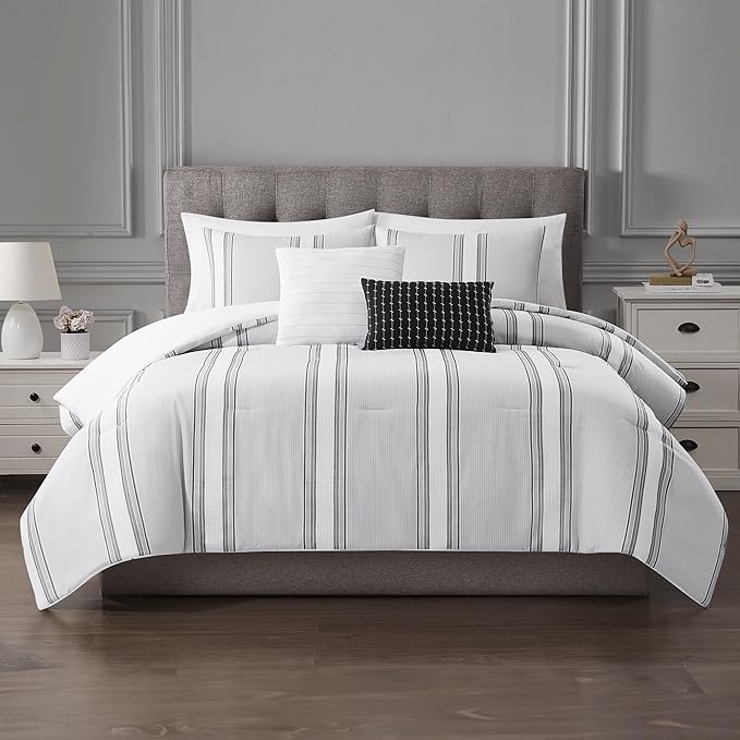 Modern Threads 5-Piece Jacquard Comforter Set, Kira Queen in Light Blue – Elegant Comforter, 2 Pillow Shams, and 2 Decorative Pillows