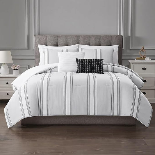 Modern Threads 5-Piece Jacquard Comforter Set, Kira King in Light Blue – Elegant Comforter, 2 Pillow Shams, and 2 Decorative Pillows