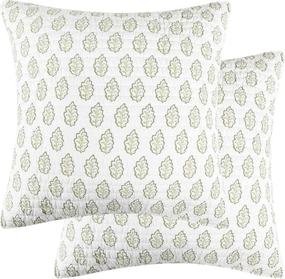 Levtex Home - Maileen Dusty Rose - Euro Sham Set of 2 - Leaves - Green Ochre Off-White - (26x26in.), No Insert - Cotton