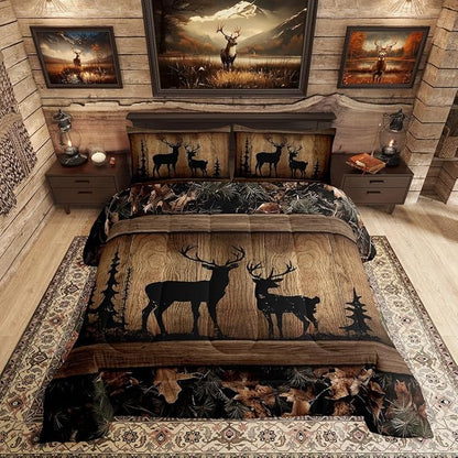Erosebridal Rustic Cabin Bedding Sets Camo Hunting Deer Comforter Set King Farmhouse Woodland Animal Quilt Comforter for Kids Boys Teen Men,Tree Branches Camouflage Wildlife Bed Duvet Set 3 Pcs