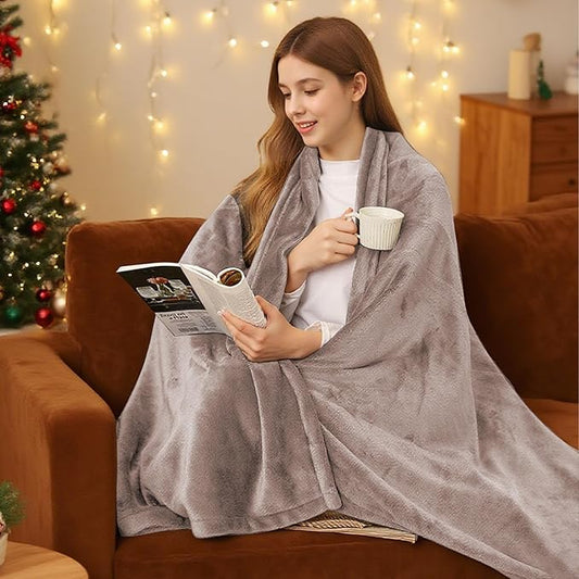 Electric Heated Blanket 72"x84" Full Size Flannel Fleece - 4 Heat Settings & 10H Auto Shut Off for Safe Overnight Use, Fast Heating, Machine Washable for Bed, Couch, Office - Brown