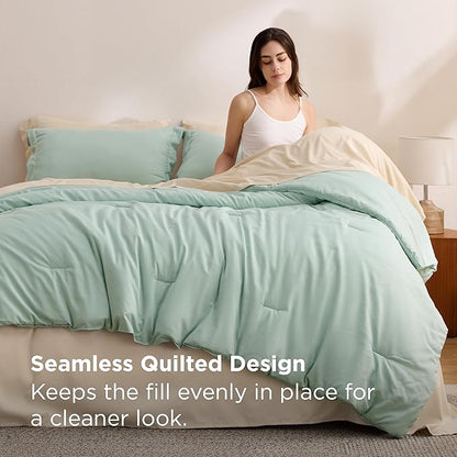 Bedsure California King Comforter Set Sage Green, 7 Pieces Soft Comforter for Cal King Size Bed with Sheets, Pillowcases & Shams, All Season Boho California King Size Bed in a Bag