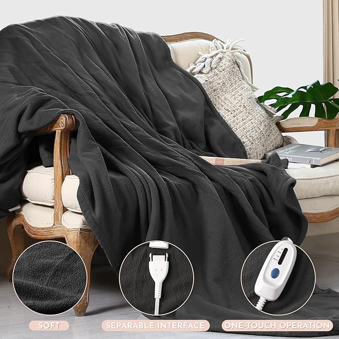 Electric Heated Blanket 72"x84" Full Size Microplush Cover Blanket 4 Heat Settings & 10 Hours Auto Off, Cozy & Breathable, Warm All Night, Iron Grey