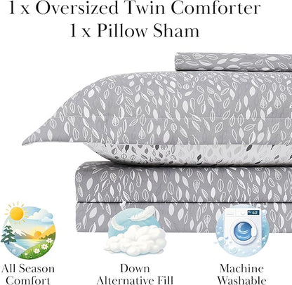 Southshore Fine Living, Inc. Botanical Leaves Collection - 2-Piece Twin Bed Comforter Set, Down Alternative Comforter Set, Microfiber Fabric, Twin Bedding Sets Complement Room Décor, Twin/XL, Grey