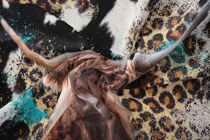 Tailor Shop Western Highland Cow Bedding Set Full Size Highland Cattle Cow Comforter Sets for Kids Teens Boys Leopard Comforter Sets with 1 Comforter 2 Pillowcases