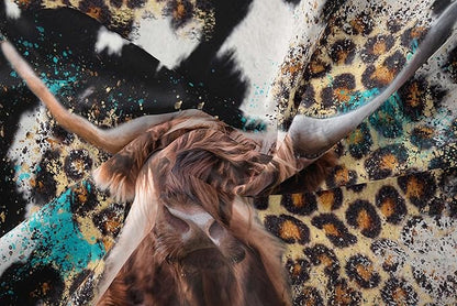 Tailor Shop Western Highland Cow Bedding Queen Size Wild Cow Print Comforter Sets for Kids Teens Boys Leopard Comforter Sets with 2 Pillowcases