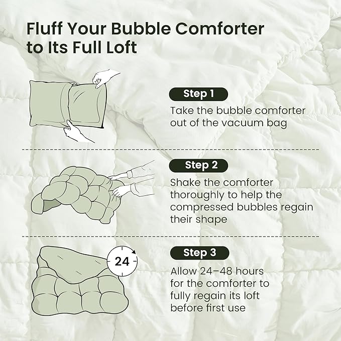 Amélie Home King Comforter Set, 3 Pieces Sage Green Bubble Bedding Set for All Season, Ultra Soft Cozy Comforter, Farmhouse Luxury Gift for Women Home Decor