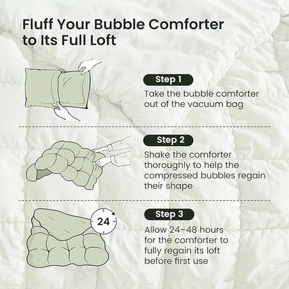 Amélie Home King Comforter Set, 3 Pieces Sage Green Bubble Bedding Set for All Season, Ultra Soft Cozy Comforter, Farmhouse Luxury Gift for Women Home Decor