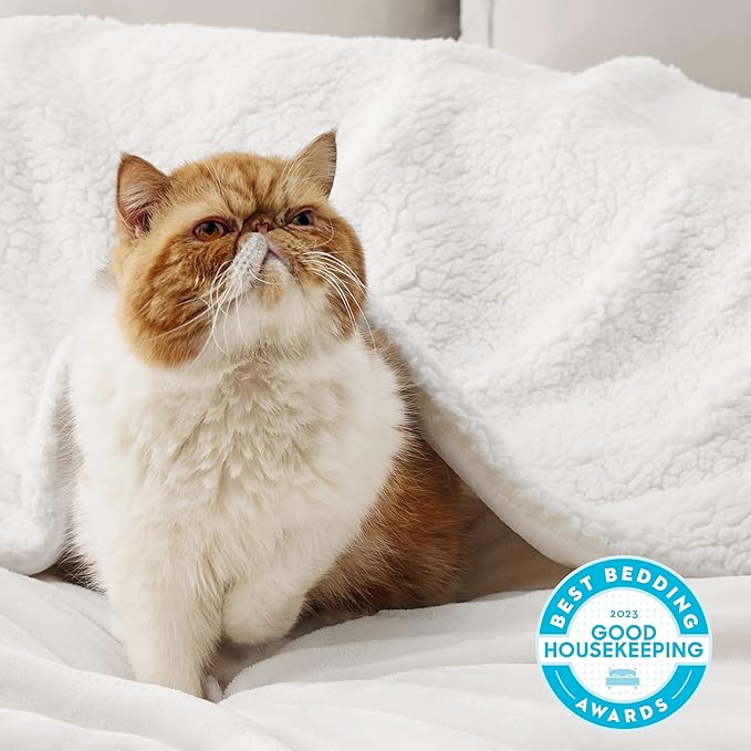 Bedsure GentleSoft Sherpa Fleece Blankets King Size for Bed - Thick and Warm Throw for Women and Men, Soft Fuzzy Plush King Blanket for Winter, Non-Heated, White, 108x90 Inches