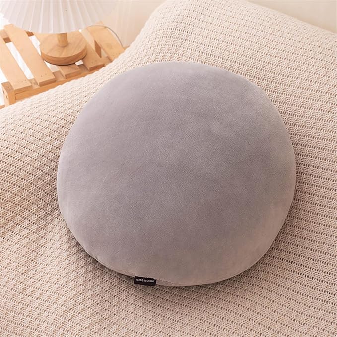 MOJUN Round Throw Pillow, 15.7" Soft Solid Color Round Sofa Lumbar Pillow Floor Pillow Home Decorative Pillow Cushion for Couch Car Living Room Bedroom, Grey