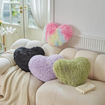 MOOWOO Fluffy Heart Pillow, Faux Fur Throw Pillow,Sherpa Plush Fluffy,Cute Soft Throw Cushion, Valentines Day,Thanks Giving Days,Christmas Day Decorative for Home Bed Couch Heart Shape