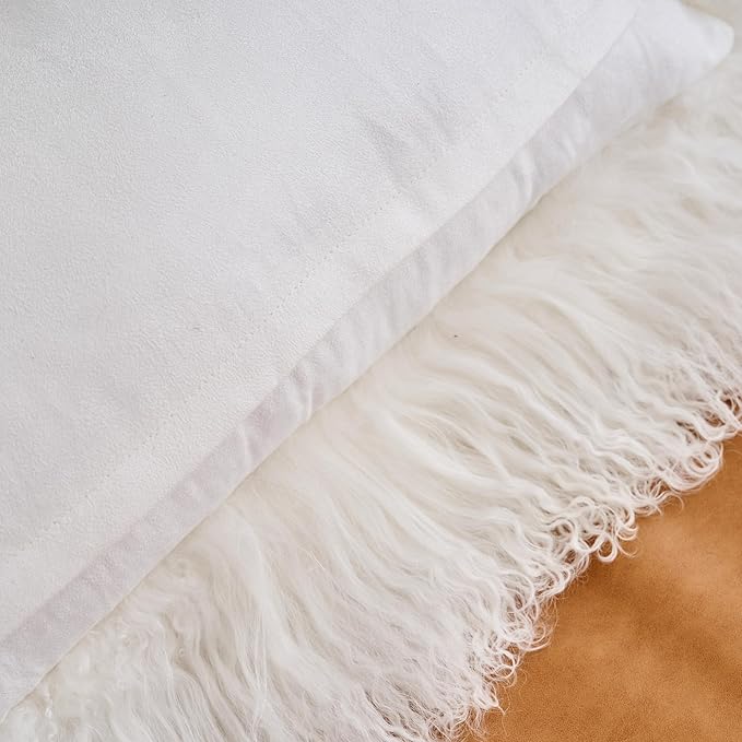 Genuine Mongolian Lamb Fur Pillow Cover – 12"x20" Rectangular Cushion Case – Soft Curly Wool Decorative Accent for Sofa, Bed, or Chair (Natural White)
