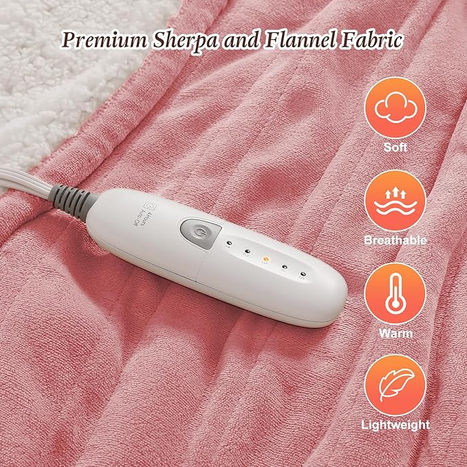 Pink Heated Blanket Full Size Electric Blanket for Bed - 72''x84'' Fast Heating Blanket with 5 Heat Settings & 10 Hours Auto-Off, Washable Lap Heated Blanket for Office, Best Grandma Birthday Gifts