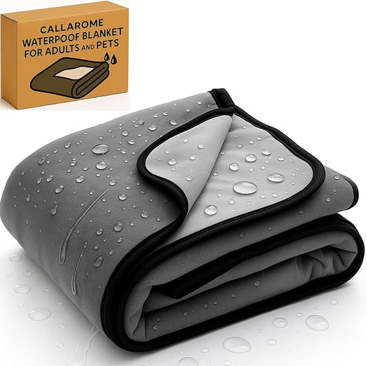Waterproof Dog Blanket - Multipurpose Lekproof Blanket for Pets or Adults - Furniture Protector for Bed, Couch, Water Proof & Stain Resistant Easy to Clean Throw Blanket, Reversible Grey 50"x60"
