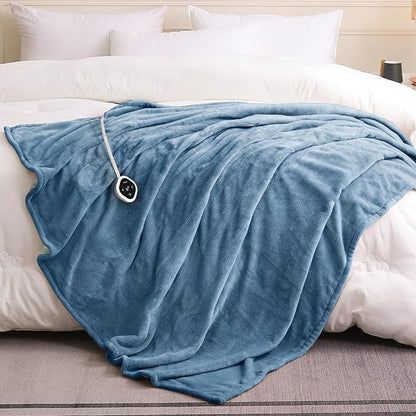 HOMLYNS LuxeHeat Heated Blanket Electric Blanket Twin Size, Soft Flannel Sherpa Heating Blanket with 10 Heat Settings, 1-10 hrs Timer Auto Shut Off (62x84 inches, Blue)