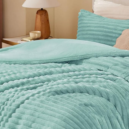 BEDELITE Fleece King Comforter Set -Super Soft & Warm Fluffy Haze Blue Bedding, Luxury Fuzzy Heavy Bed Set for Winter with 2 Pillow Cases