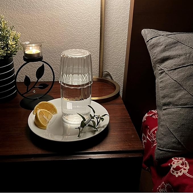 Lily's Home Vintage Style Bedside Night Water Carafe with Tumbler Glass, Use in Bedroom Bathroom, or Kitchen, Use Cup as Lid, Convenient and Stylish for Night Table, 16 Ounces