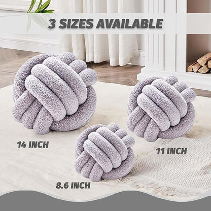 Uvvyui Knot Pillow Ball, Soft Home Decorative Pillows, Round Throw Pillow, Handmade Knotted Plush Pillow, Round Boucle Pillow Cushion (11 Inches Light Grey)