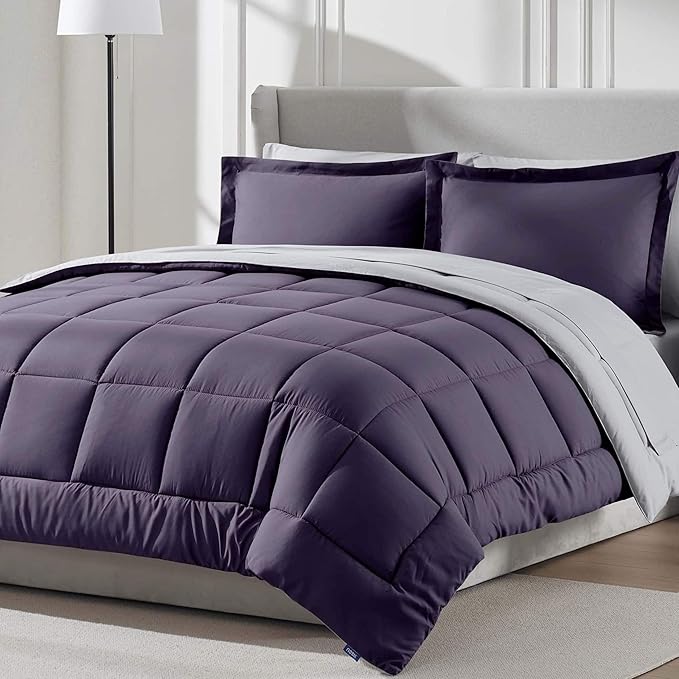Nestl 7 Piece Queen Comforter Set – Purple Reversible Bed in a Bag – Complete Queen Size Bedding Set with Sheets, Pillowcases and Shams