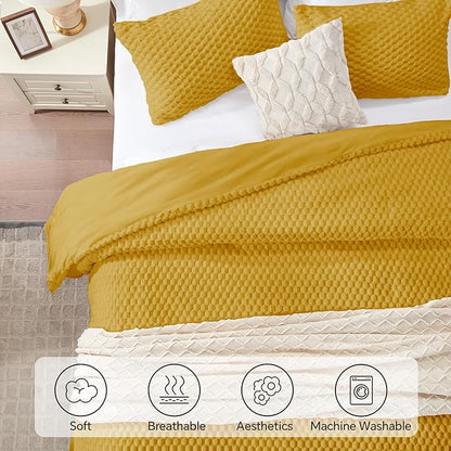 BEDELITE Fluffy King Size Comforter Set - Yellow Fleece Soft Comforter for King Size Bed, Luxury Warm Bedding Set for Winter, Fuzzy Bed Set 3 Pieces (1 Comforter, 2 Pillowcases)