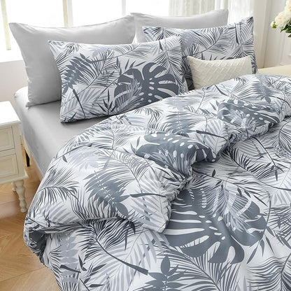 MUXHOMO Black&Grey Bed in a Bag Queen 7 Pieces, Queen Comforter Set Reversible Botanical Flowers Design, Ultra Soft & Breathable Bedding Sets with Comforter, Sheets, Pillowcases & Shams