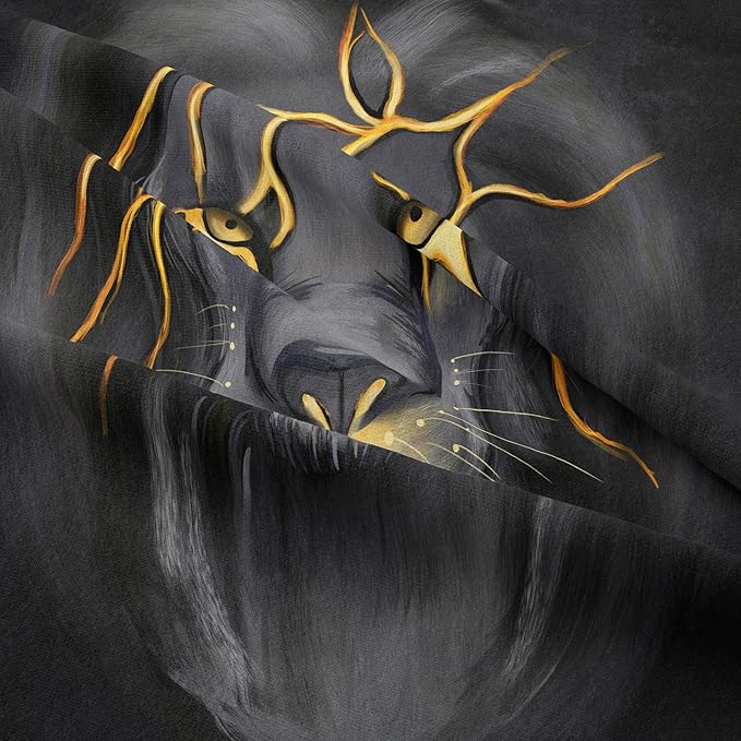 Tailor Shop Lion Bedding Set Twin Size for Kids, Teens, Boys - Lightning Lion Comforter With Pillowcase, Grey Black Animal Design for Young Man Room Decoration