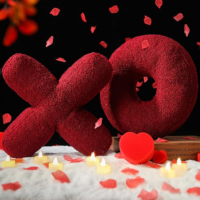 EastTree XO Pillows, Valentines Love XO Shaped Pillow, Wine Red Throw Pillows, Love Pillow Gifts, Ultra Soft Teddy Fleece Wedding Pillows, Women Girls Kid Room Decor, Valentine's Day Decor 14x14 Inch