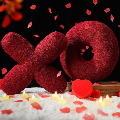 EastTree XO Pillows, Valentines Love XO Shaped Pillow, Wine Red Throw Pillows, Love Pillow Gifts, Ultra Soft Teddy Fleece Wedding Pillows, Women Girls Kid Room Decor, Valentine's Day Decor 14x14 Inch