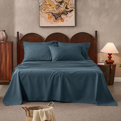 100% Linen Sheets Queen Size,Breathable & Durable 4-Piece Bed Flax Sheet Set,Soft All-Season Bedding for Hot Sleepers 16" Deep Pocket Oeko-TEX Certified,（Queen, Navy Grey）