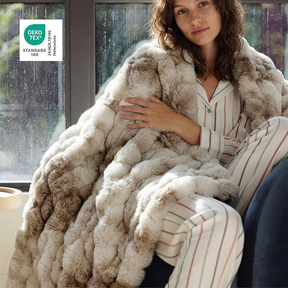Bedsure GentleSoft Fluffy Fuzzy Tie-dye Taupe Throw Blanket for Bed, Soft Cozy Fleece Faux Fur Blanket for Couch, Taupe Room Decor Minky Velvet Sofa Cover, Women Gifts Thick Warm Plush Winter Bedding