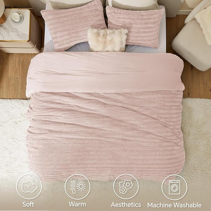 BEDELITE Fleece Twin Comforter Set -Super Soft & Warm Fluffy Pink Faux Fur Bedding, Luxury Fuzzy Heavy Bed Set for Winter with 1 Pillow case
