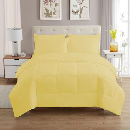 Sweet Home Collection 5 Piece Comforter Set Bag Solid Color All Season Soft Down Alternative Blanket & Luxurious Microfiber Bed Sheets, Yellow, Twin
