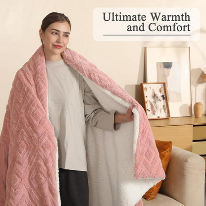 Heating Blanket Twin Size Extra-Thick and Warm Electric Blanket with 10 Hour Auto Off & 5 Heating Levels, 3D Pattern Design and Overheating Protection, Baby Pink