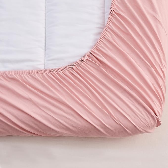 Simple&Opulence Belgian Linen Sheet Set Solid Color - 4 Pieces (1 Flat Sheet & 1 Fitted Sheet & 2 Pillowcases) Natural Flax Cotton Blend Soft Bedding Breathable Farmhouse - Pale Pink, Queen Size