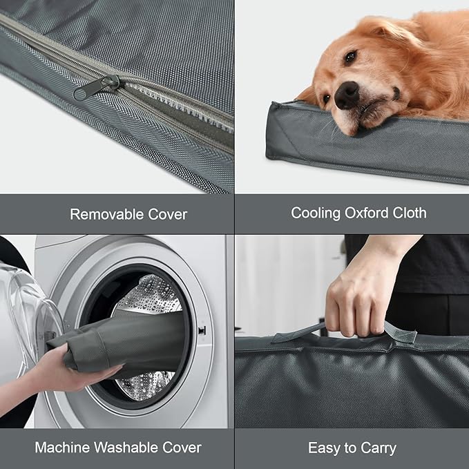 Outdoor Orthopedic Dog Bed for Medium Dogs & Cats, Waterproof Flat Pet Mat with Egg Crate Foam & Washable Removable Oxford Cover, 30x20 Inch, Grey