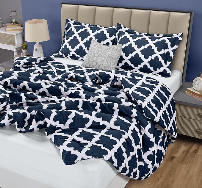 Queen Comforter Set 3 Piece Navy by Utopia Bedding, Printed Comforters Queen Size, Bedding Comforters Sets, Down Alternative Soft Bed Set, 1 Comforter (88 x 88 inches) 2 Pillow Shams (20 x 26 inches)