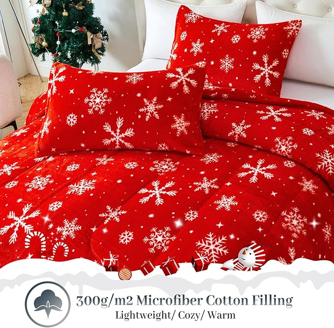 YIYEA Christmas Fluffy Queen Size Comforter Set, Luxury Faux Fur Comforter, Ultra Soft Plush Fuzzy Velvet Bedding Comforter Sets for Fall Winter, Cozy Warmth, No Shedding, 3PC, Queen
