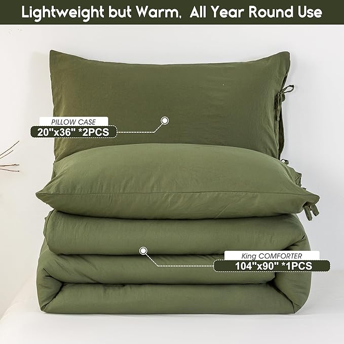 Ultra-Soft King Size Comforter Sets - Cozy Polycotton Fabric - 1 Fluffy Down Alternative Comforter & 2 Pillowcase - All Season Lightweight but Warm Comfy Bed Blanket Quilt Dark Olive Green