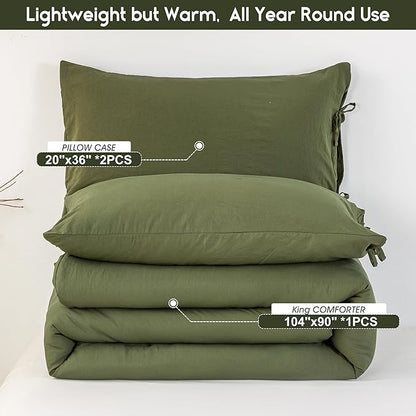 Ultra-Soft King Size Comforter Sets - Cozy Polycotton Fabric - 1 Fluffy Down Alternative Comforter & 2 Pillowcase - All Season Lightweight but Warm Comfy Bed Blanket Quilt Dark Olive Green