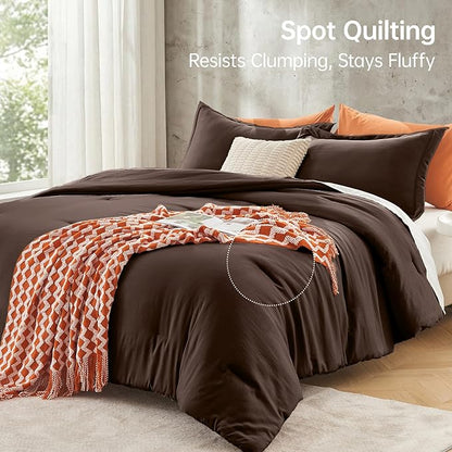 MUXHOMO Full Comforter Sets, All Season Ultra Soft Down Alternative Bedding - 3 Piece Lightweight Bed Set Includes 1 Comforter (82"x86") and 2 Pillow Shams (20"x26"), Dark Brown