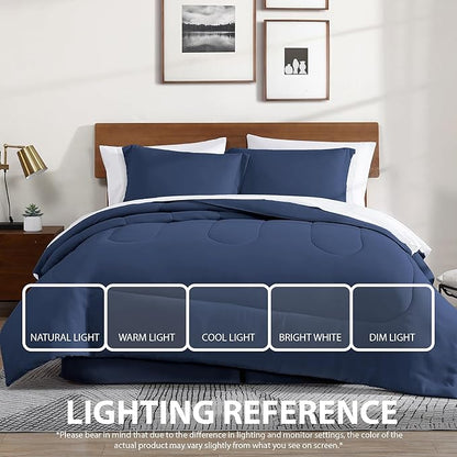 Cathay Home Basic Bedding Home Essential Ultra Soft Lightweight 8PC Wrinkle Resistant Microfiber Bed in a Bag Set (Includes Complete Sheet Set, Comforter Set & Bedskirt) - Full, Indigo