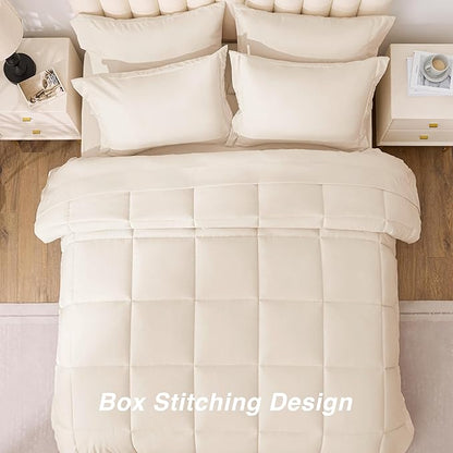 Love's cabin King Size Comforter Set Beige, 7 Pieces King Bed in a Bag, All Season Bedding Sets with 1 Comforter, 1 Flat Sheet, 1 Fitted Sheet, 2 Pillowcase and 2 Pillow Sham