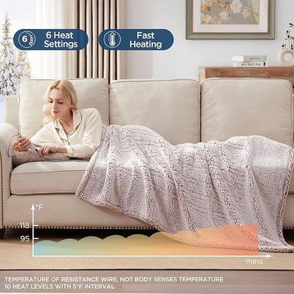 Westinghouse Electric Blanket Throw Size, Soft Plush Sherpa Heated Blanket with 6 Heating Levels & 2-10 Hours Auto-Off, Machine Washable, 50x60 inches, Rust