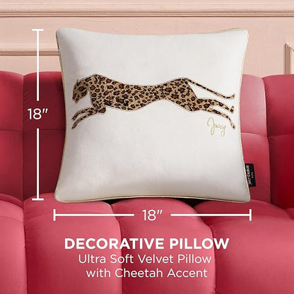 Juicy Couture Reversible Velvet Cheetah Pillow, 18" x 18" Decorative Pillow, White