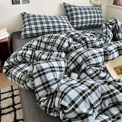 HighBuy Full Comforter Set Dark Grey Gingham Plaid Comforter for Men Boys Modern Chic Plaid Comforter Set Fluffy Comfy Grid Checkered Pattern Comforter with 2 Pillowcases,Gingham Bedding Set Full