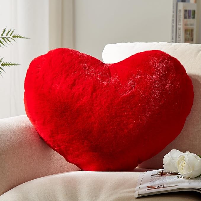 YRXRUS Valentines Heart Pillows, Love Heart Shaped Pillow, Small Cute Red Heart Pillows for Gifts, Faux Rabbit Throw Pillows for Her, Kids, Girls Home Decoration, 10X11 Inch