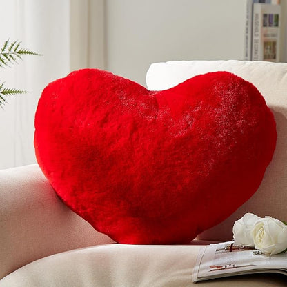 YRXRUS Heart Pillow, Red Heart Pillows, Love Pillow Gifts, 14X17 Inch Large Heart Shaped Pillows, Faux Rabbit Fur Coquette Room Decor Throw Pillows, Living, Bedroom